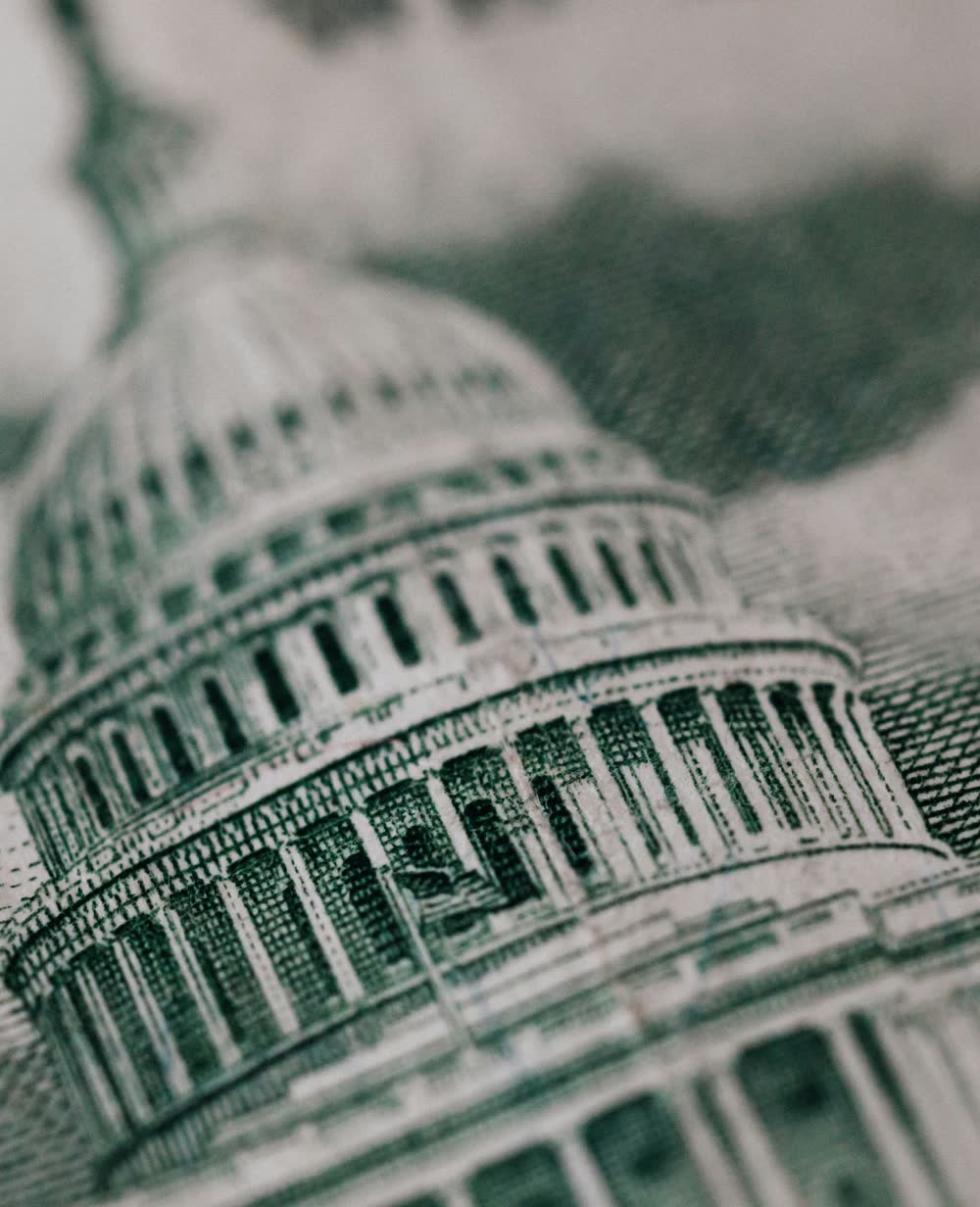 The Capitol dome engraved on a United States banknote.