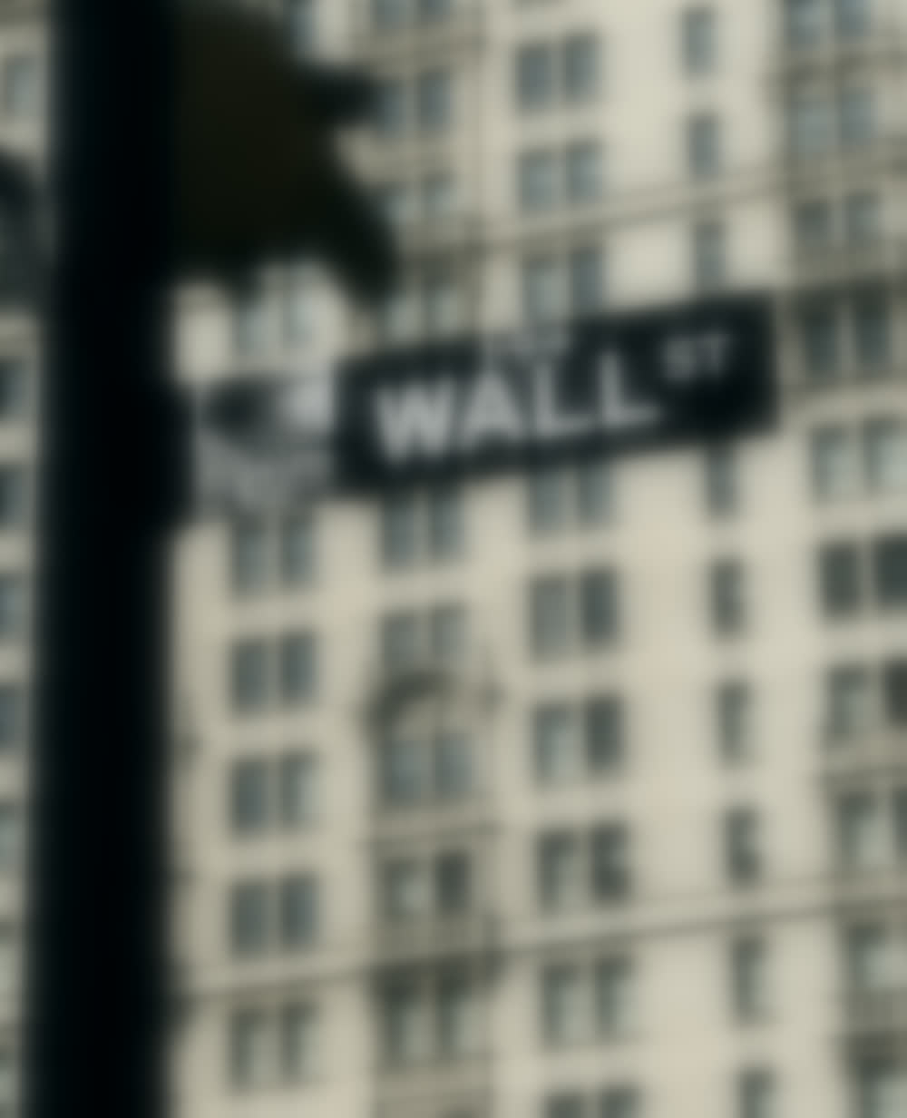 The Wall Street sign at Broadway, Lower Manhattan.